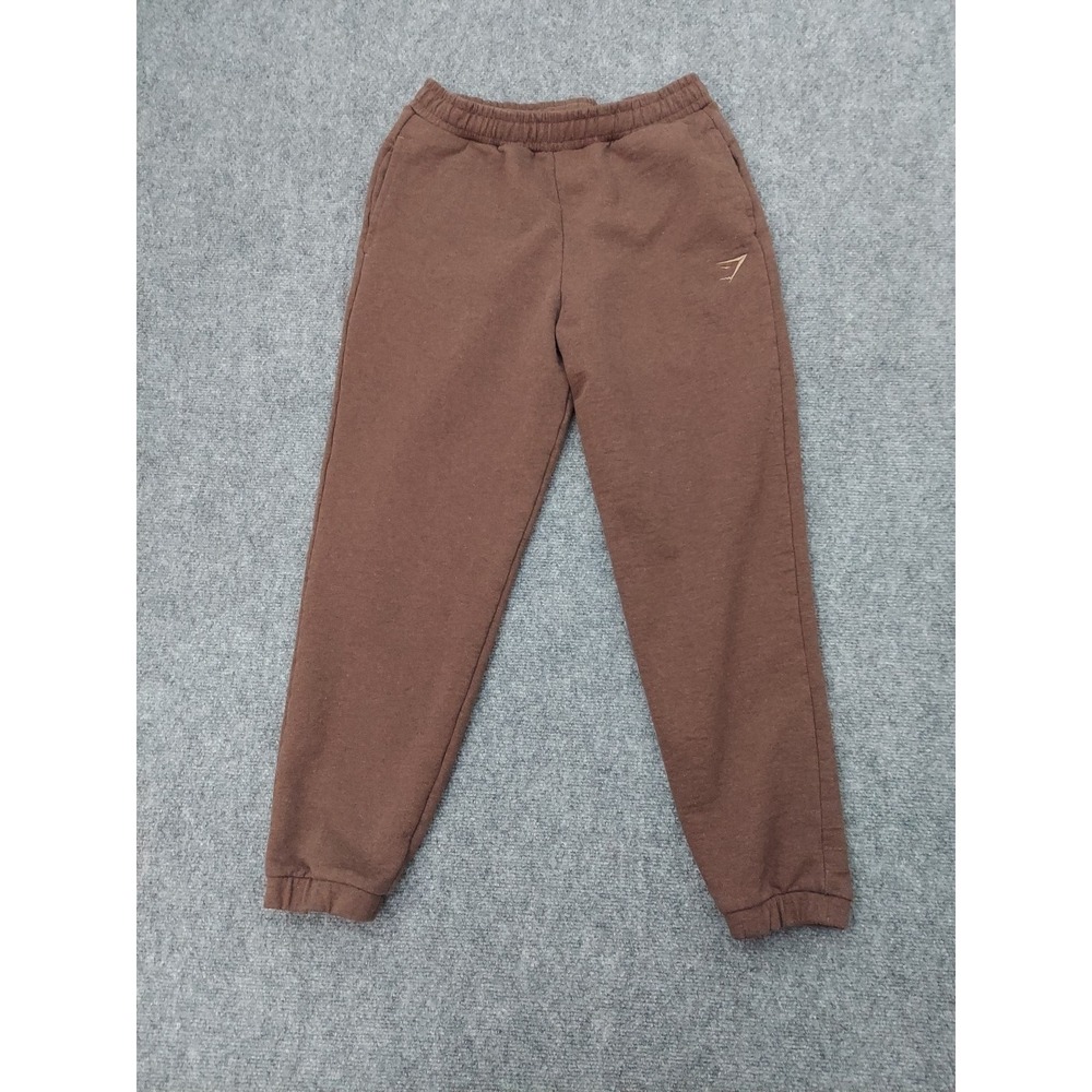 Gymshark Sweatpants men Small Brown Joggers Fleece Pockets Logo Gym‎ Athletic